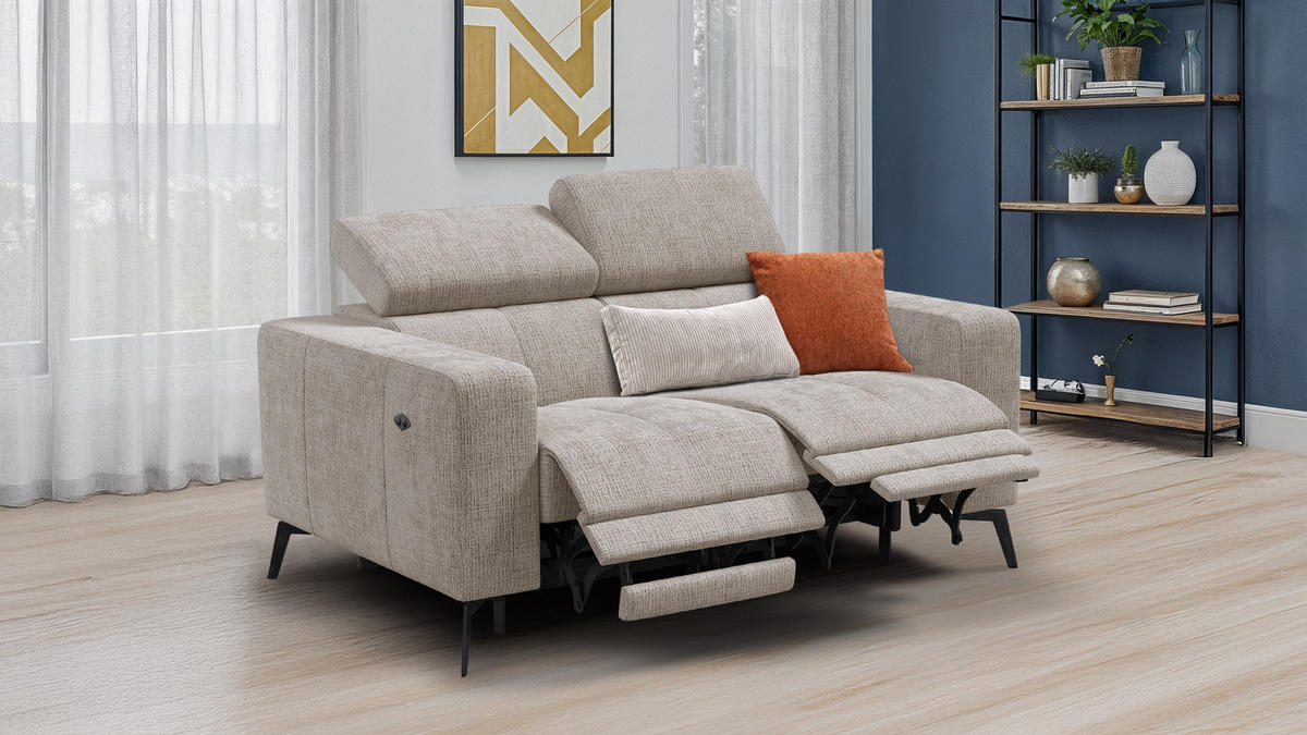 RELAXSOFA MORELLO 2-Sitzer, beige, 2 x Relax Zero Gravity - Beige, Holz/Textil (164/82/103cm) - Courtois Laville