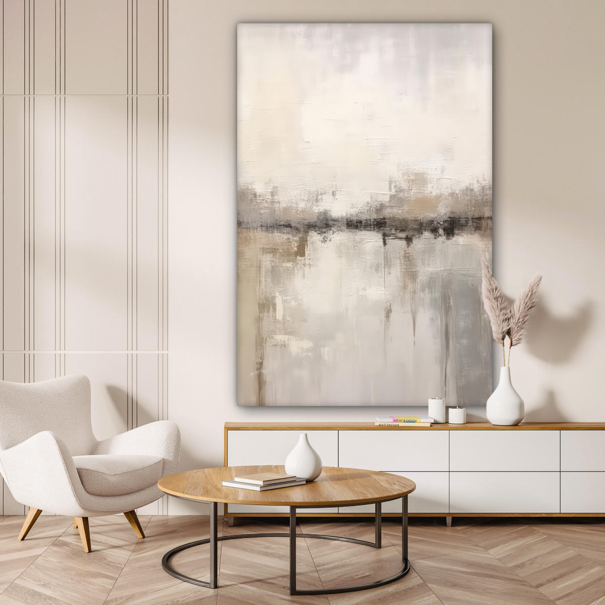 LEINWANDBILD Moderne Kunst - Abstrakt - Beige Deko Groß 90x140 cm - Beige, Textil (90/140cm) - MuchoWow