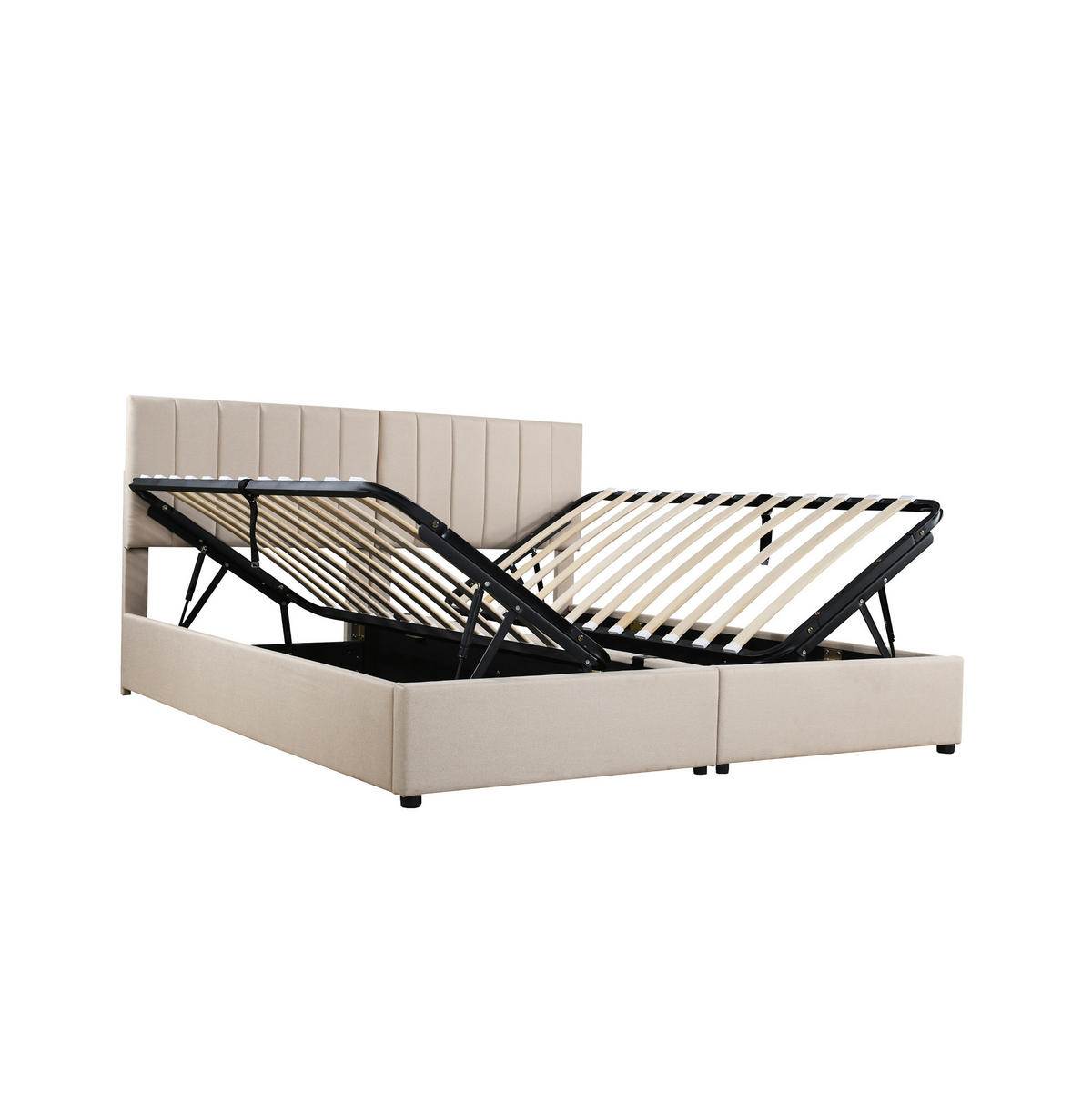 BETT mit hydraulischem Stauraum 180x200 cm Beige umbaubar zu 2x 90 cm - Beige, Metall (180/200cm) - Meubliv