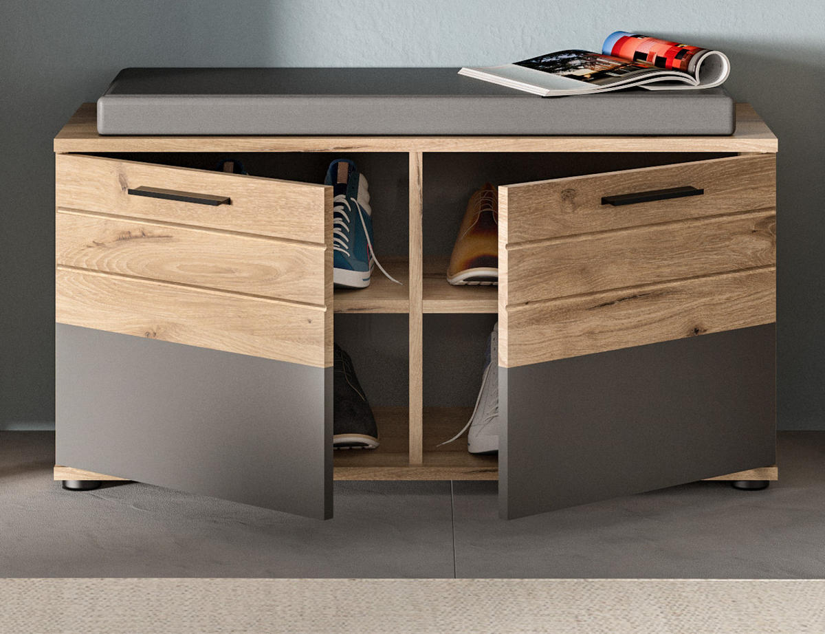 GARDEROBENBANK Eiche, grau 90 cm mit Soft-Close - Eichefarben/Dunkelgrau, Holzwerkstoff/Kunststoff (90/51/37cm) - Inn.Furn