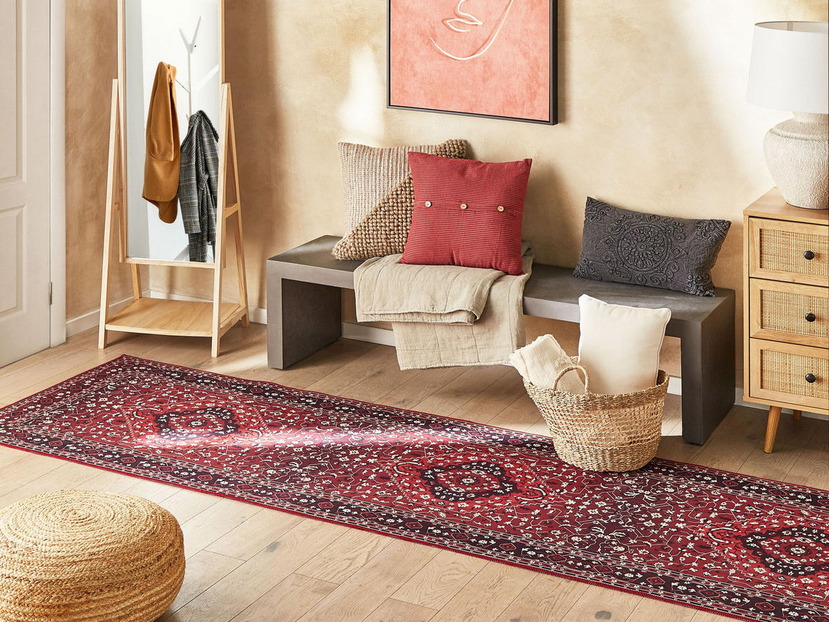 KURZFLOR-TEPPICH Vadkadam 300/80 cm - Rot, Kunststoff (80/300cm) - Beliani