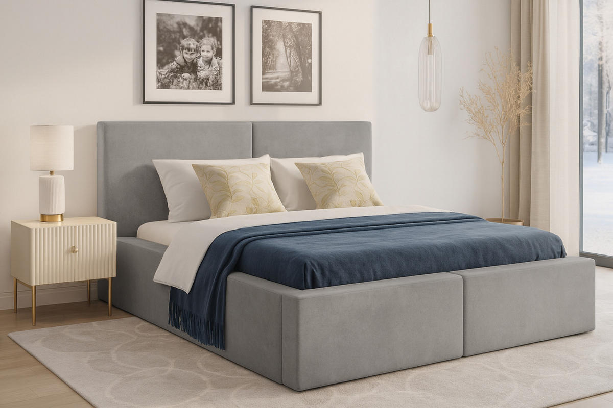 POLSTERBETT BERNO 180/200 in Velours Grau - Grau, Holz/Holzwerkstoff (180/200cm) - Deine Möbel 24