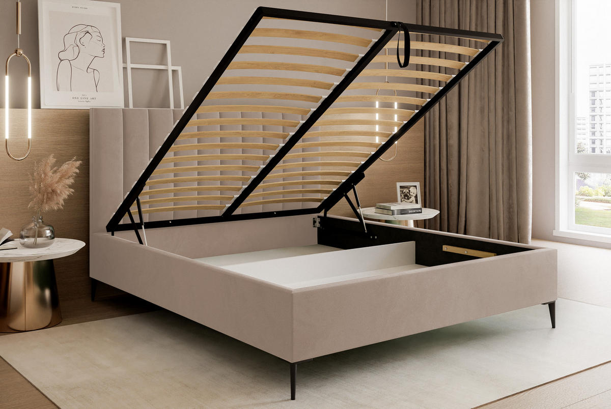 POLSTERBETT Mona SLIM III Polsterbett für Ihr Schlafzimmer aus VELUTTO-Stoff, 200x200 cm Beige - Beige/Schwarz, Holzwerkstoff/Kunststoff (200/200cm) - DomoHome