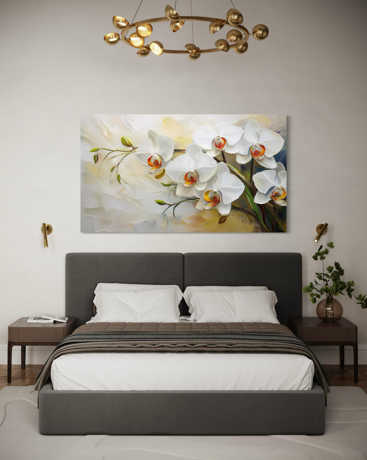 WANDBILD weiß gemalte blumen - Weiß, Textil (60/40cm) - Feeby