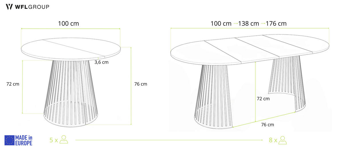 ESSTISCH Naro rund ausziehbar mit Weißem Lamellen-Metallgestell, Braun 100-180/100/76 cm - Eiche Wotan/Weiß, Holzwerkstoff/Metall (100/100/76cm) - WFL GROUP