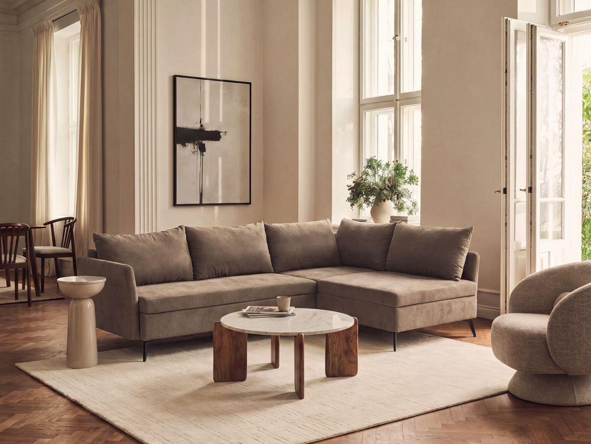 ROZKLÁDACÍ ROHOVÁ POHOVKA 3-místná Látka Hnědá s úložným prostorem levostranná Koge - hnědá, textil (281/93cm) - Beliani