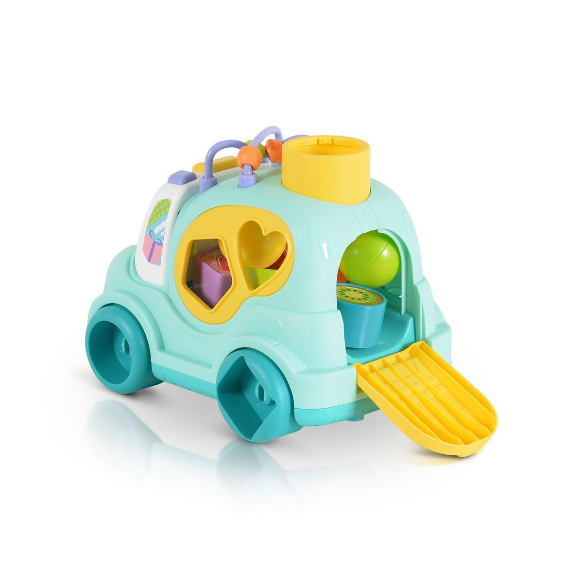 SORTIERSPIEL Auto Musik Licht blau 4 Formen, Hammer, Motorikschleife, 3 Bälle, ab 18 Monaten, Stauraum - Blau, Kunststoff (24/15/14cm) - Moni