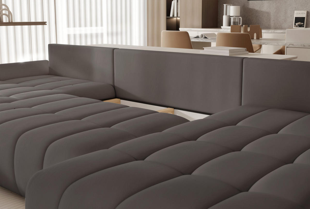WOHNLANDSCHAFT DIEGO mit Schlaffunktion und Bettkasten Graphit - Graphitfarben, Holzwerkstoff/Kunststoff (382/91/190cm) - Idohome