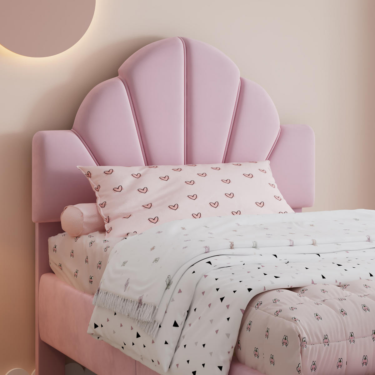 POLSTERBETT 90/200 cm in Rosa mit Samtkopfteil und Bettbank - Rosa, Textil (90/200cm) - Flora Grace