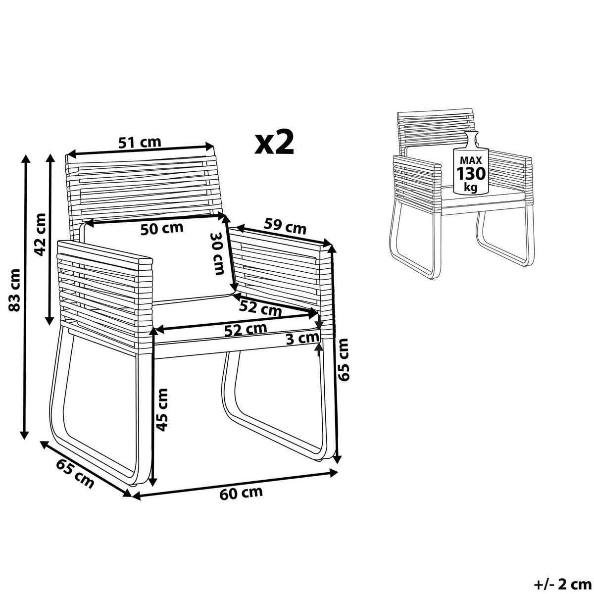GARTENSTUHL 2er-Set Aluminium schwarz Canetto - Schwarz, Metall (60/83/65cm) - Beliani