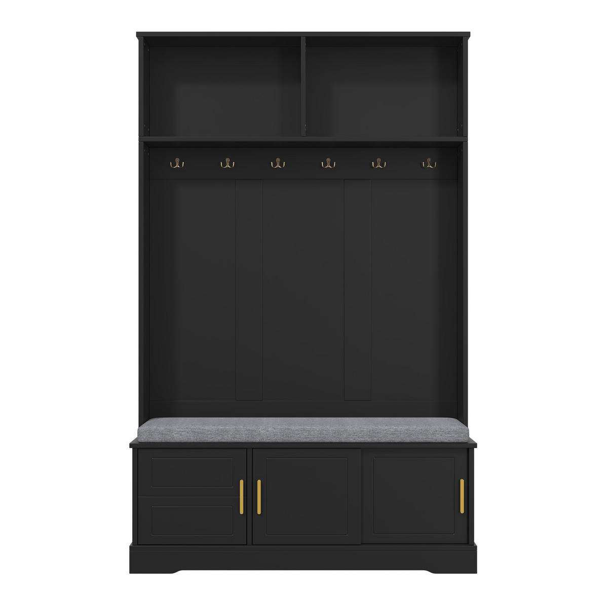 GARDEROBE 120/40/191 cm schwarz aus Spanplatte mit Sitzbank, Schuhregal und 6 Haken - Schwarz, Holzwerkstoff (120/191/40cm) - OKWISH