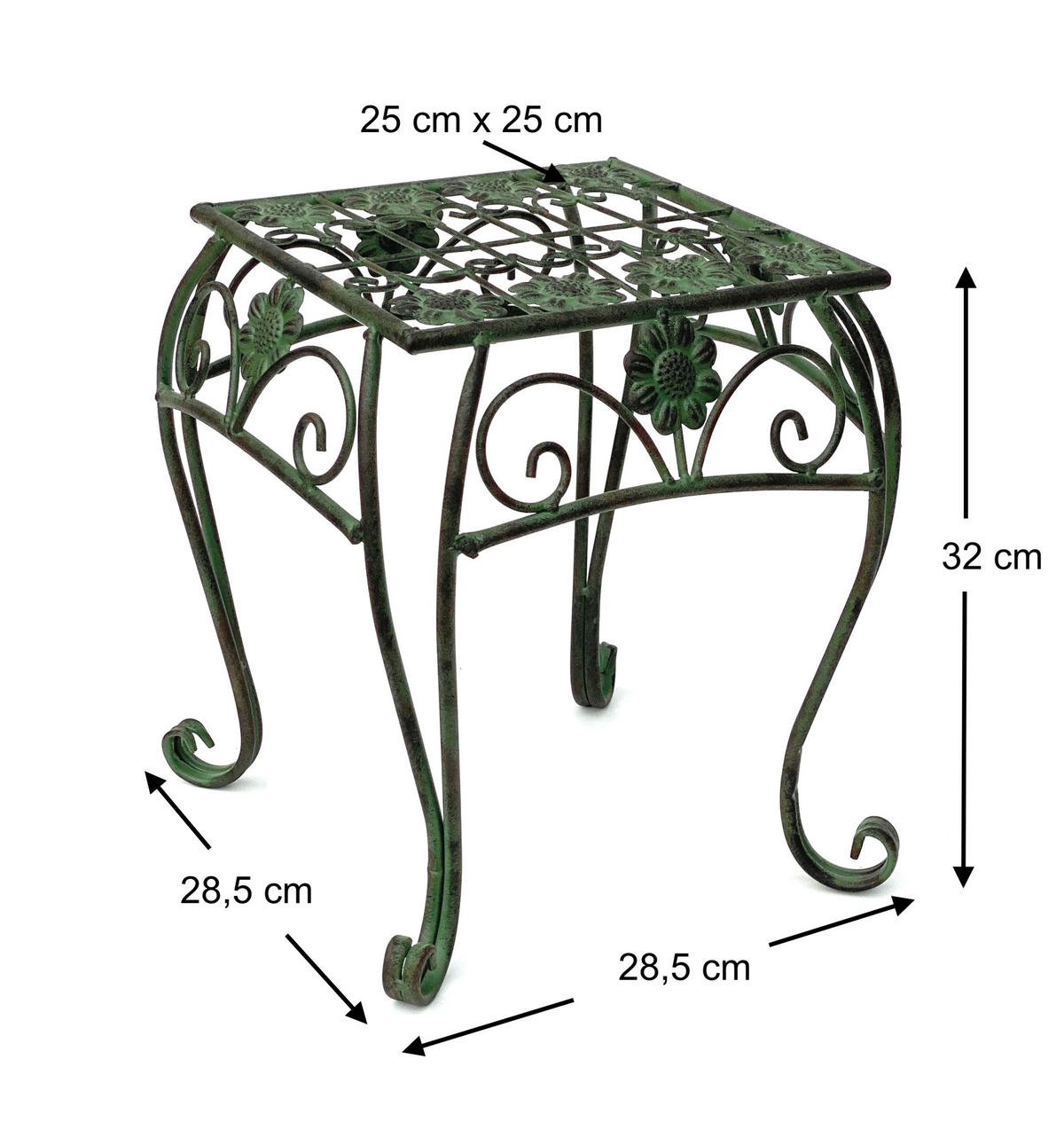 BLUMENHOCKER eckig Metall Grün 29,5/29,5/32 cm - Grün, Metall (29.5/32/29.5cm) - DanDiBo