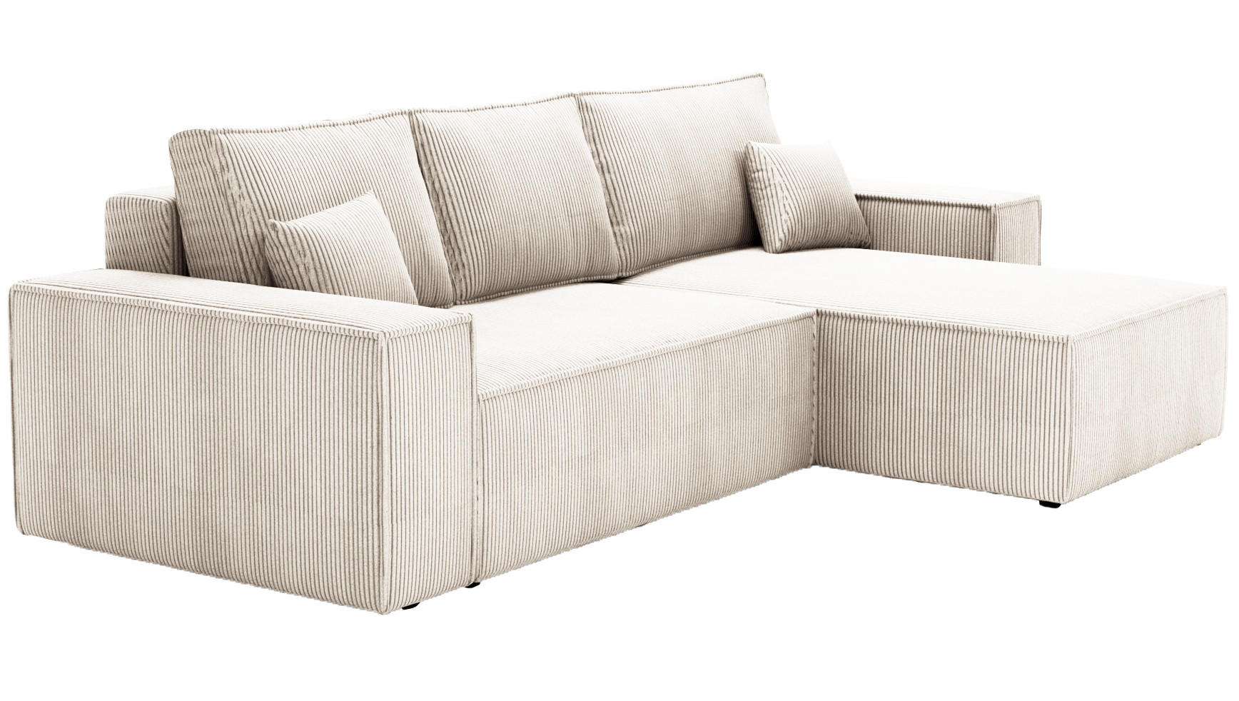 ECKSOFA Bergamo L mit Cordstoff, 280 cm, Schlaffunktion, Rechts - Ecru - Ecru, Holz (189/277cm) - Emporius