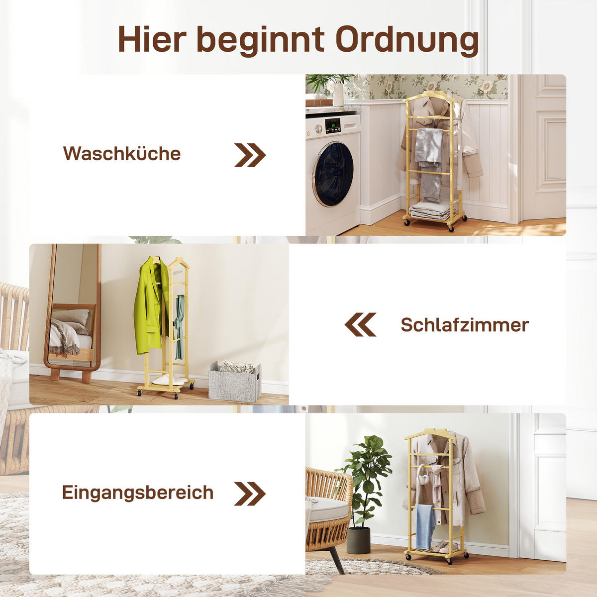 KLEIDERSTÄNDER Bambus Naturholz - Naturfarben, Holz (33.7/105.5/47cm) - HOMCOM