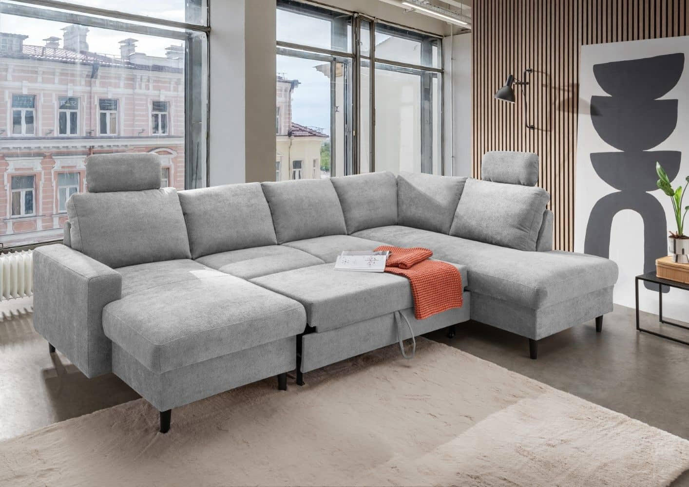 Thumbnail - myHomelando Wohnlandschaft, Grau, Textil, 5-Sitzer, U-Form,L-Form, 200x88x305 cm, Wohnzimmer, Sofas & Couches, Wohnlands...