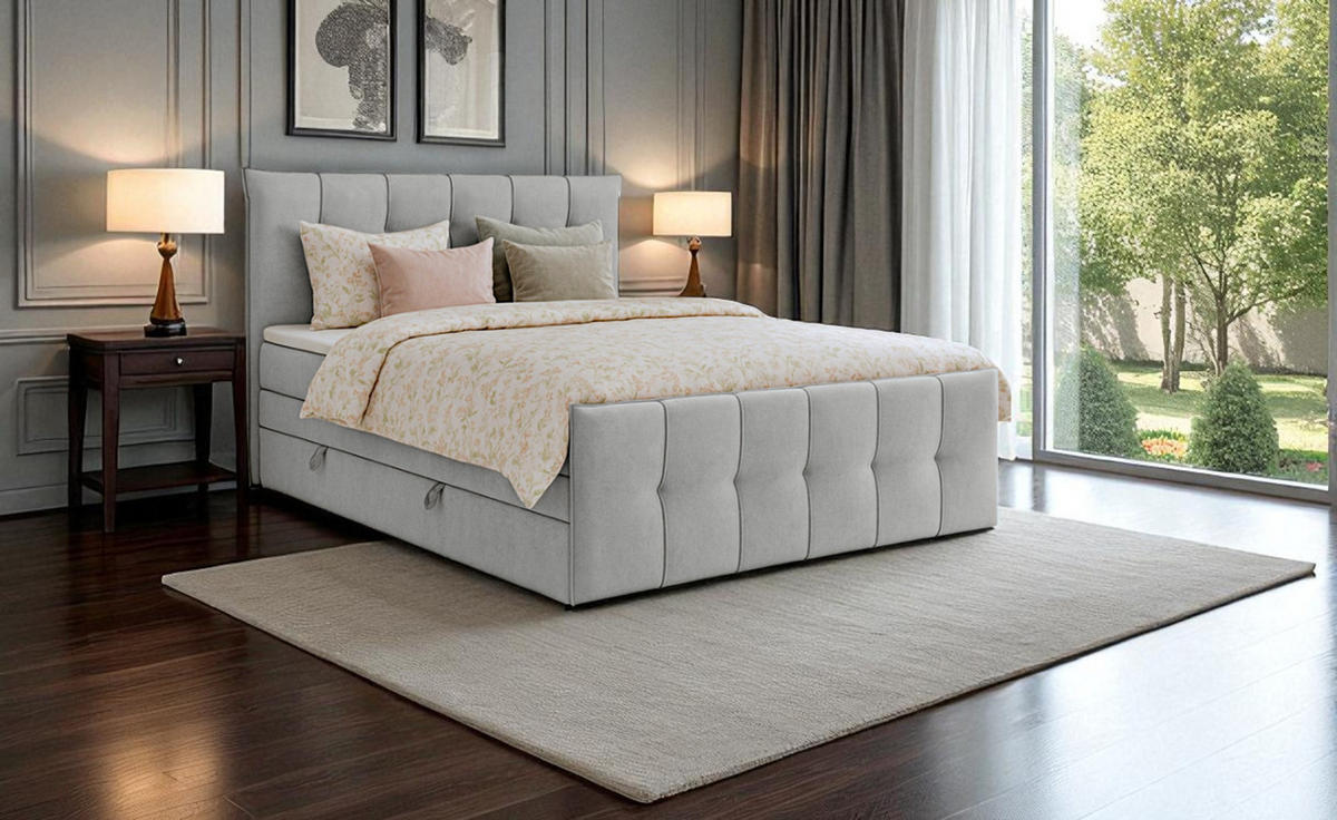 BOXSPRINGBETT SUPREME mit Topper und Bettkasten, Silberfarben, 160x200 cm - Silberfarben, Textil (160/200cm) - KS Home Concept