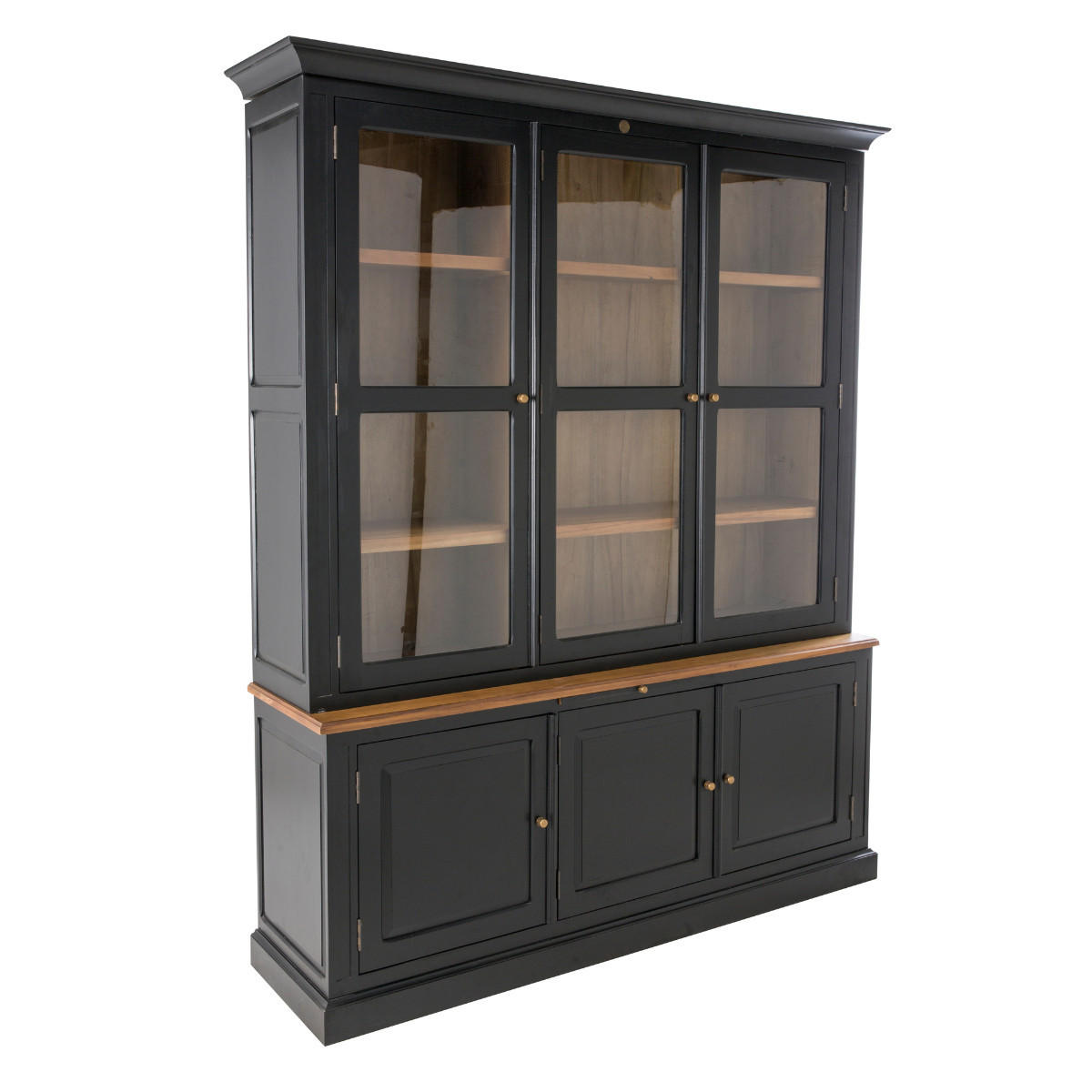 VITRINE aus massiver Akazie 206/239/50 cm - Schwarz, Naturmaterialen (50/239/54cm) - Signature