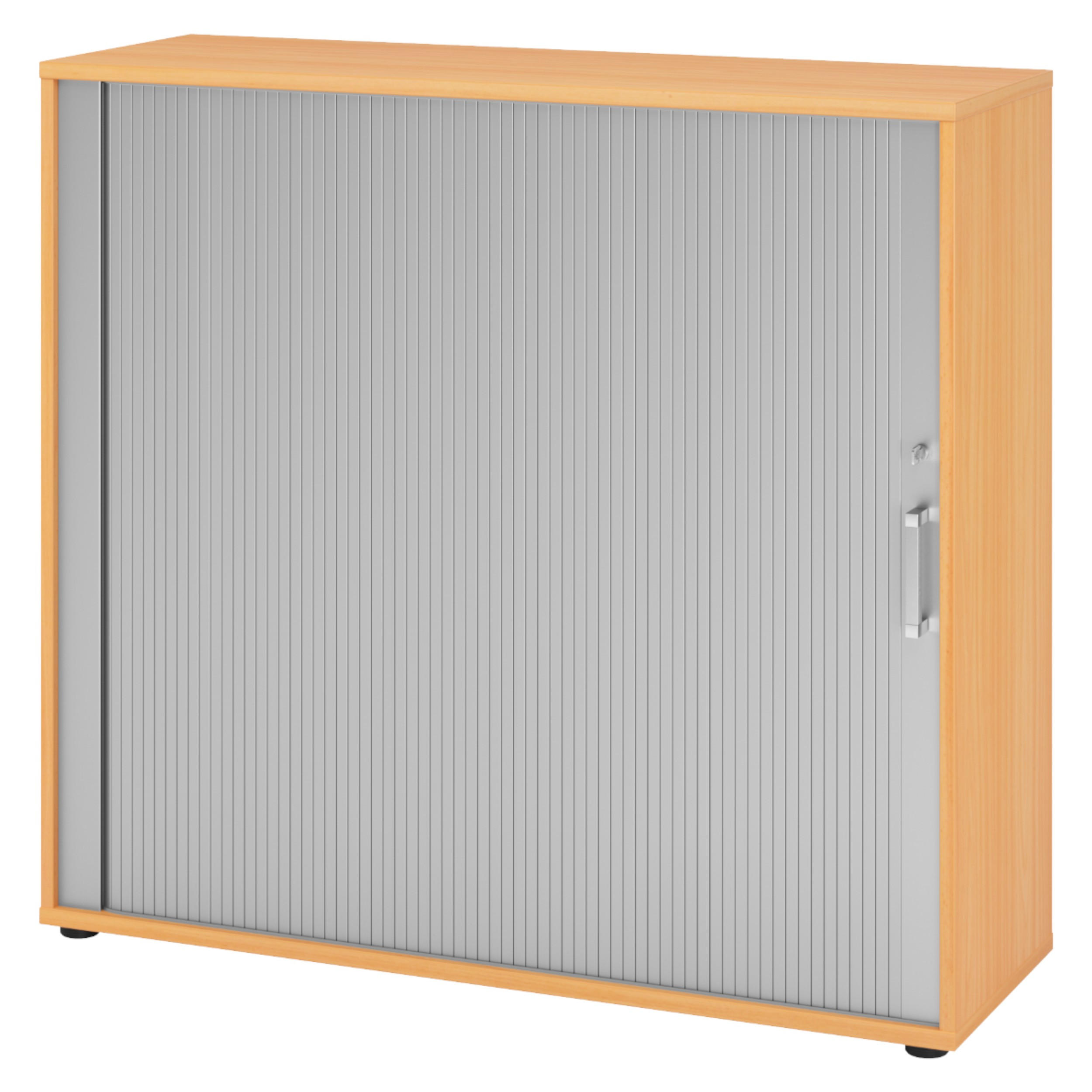 ROLLLADENSCHRANK - 3 Ordnerhöhen 40/120/110 cm in Buchefarben/Silberfarben Chromgriff (Metall) - Buchefarben/Silberfarben, Holzwerkstoff (120/110/40cm) - bümö