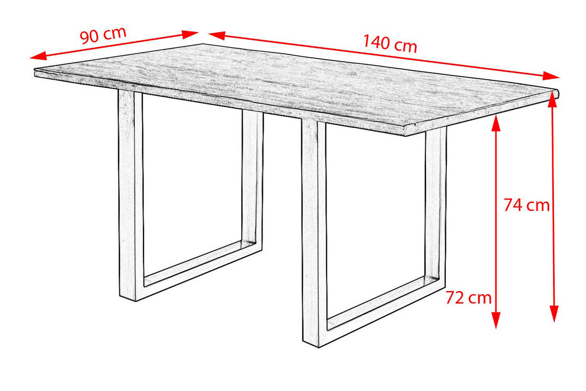 ESSTISCH LORE Holz Akazie - Schwarz/Naturfarben, Holz/Metall (140/90/77cm) - KAWOLA