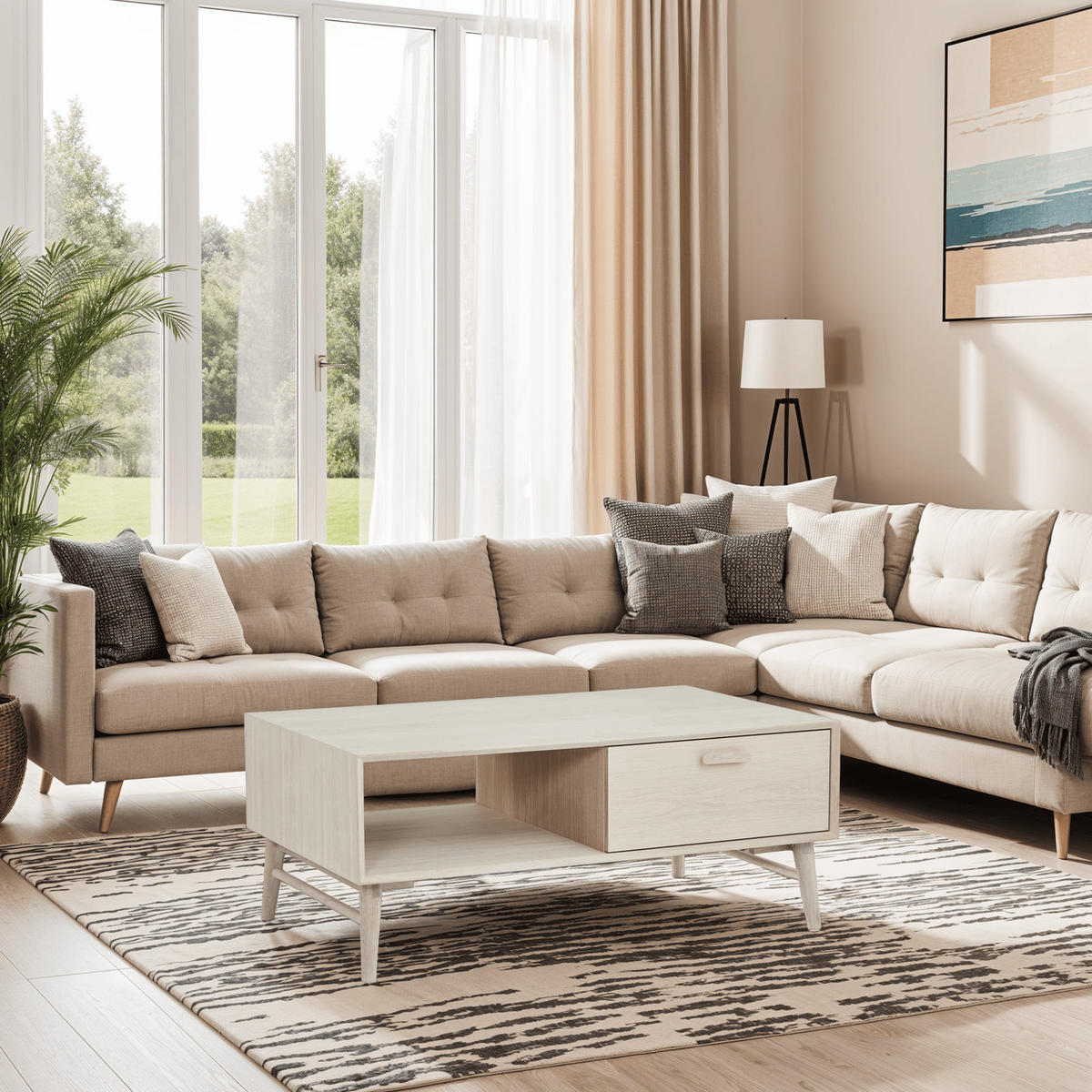 COUCHTISCH rechteckig Eiche massiv cm75/120/50 - Beige, Holz/Holzwerkstoff (75/120/50cm) - Furnhouse