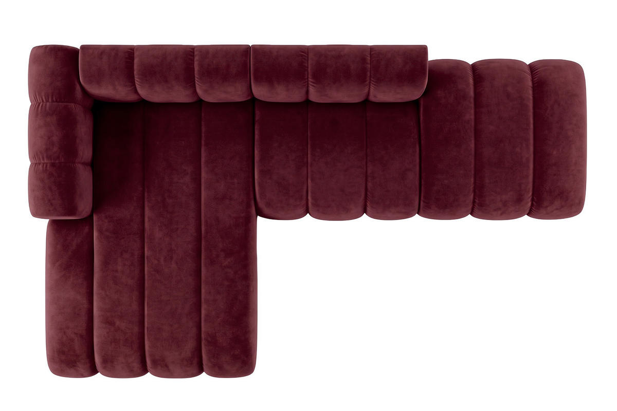 ECKSOFA Modulares In L-Form Mit Hocker, Velvet-Stoff Riviera, Rotwein, Links, GRAND Mini - Dunkelrot, Holz (295/179cm) - Kaiser Möbel