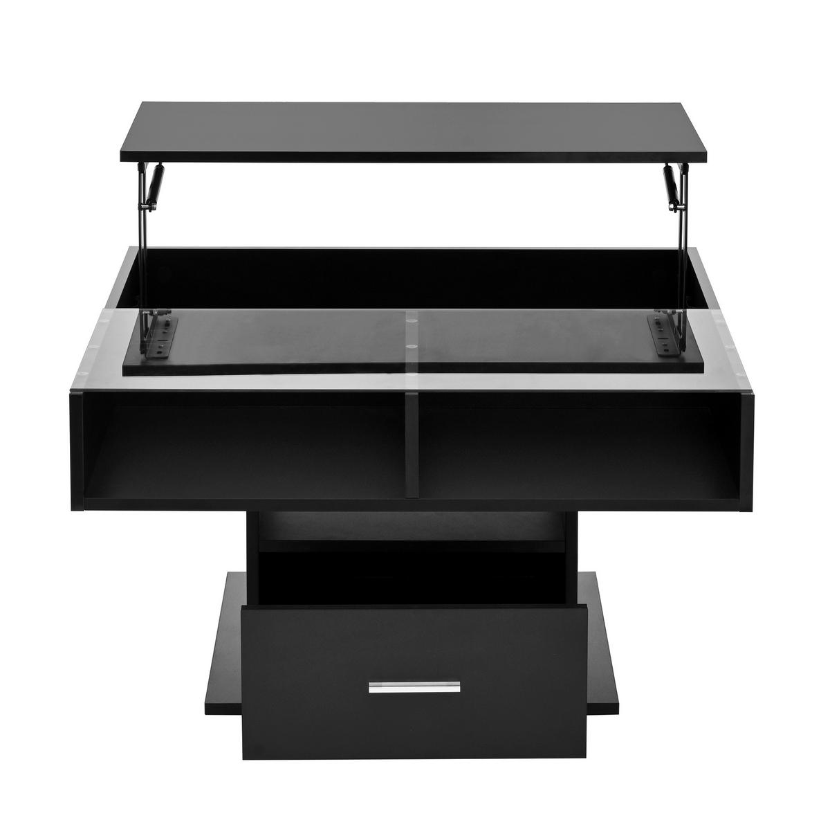 COUCHTISCH 78/78/45,5-59,5 cm höhenverstellbar mit LED-Beleuchtung und Stauraum, Schwarz - Schwarz, Holzwerkstoff (78/78/59.5cm) - Redom