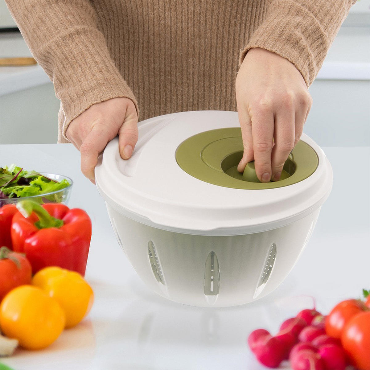 SALATSCHLEUDER ELA Grün Weiß 4,5 l - Transparent, Kunststoff (25.5/14.5cm) - Orion 