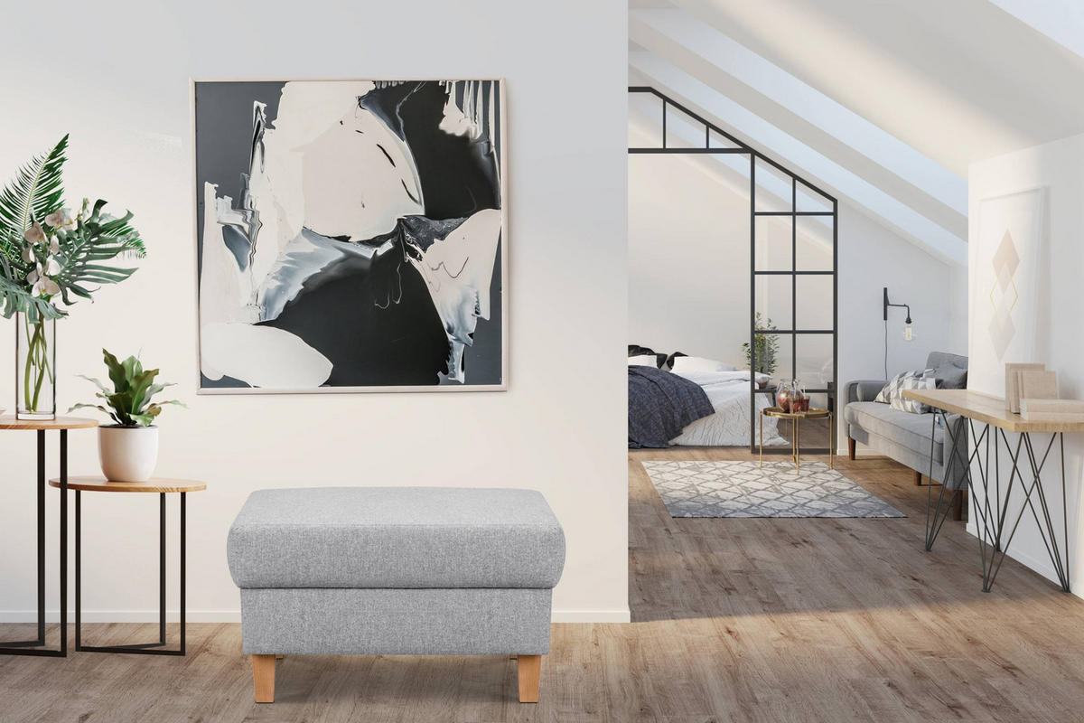 SITZHOCKER ERISO Polsterhocker aufklappbarer, Strukturstoff, hellgrau - Hellgrau/Braun, Textil (71/43/71cm) - KONSIMO®