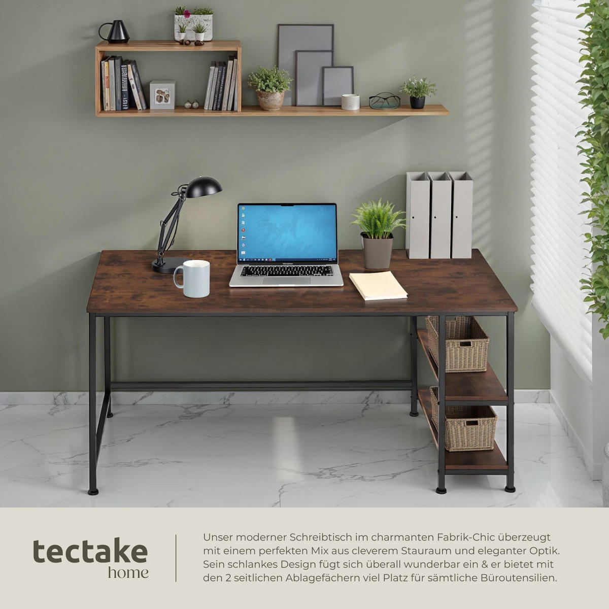COMPUTERTISCH Canton,120 x 60 x 75,5 cm,Industrial Holz dunkel, rustikal - Rostfarben, Holzwerkstoff (120/60/75.5cm) - tectake