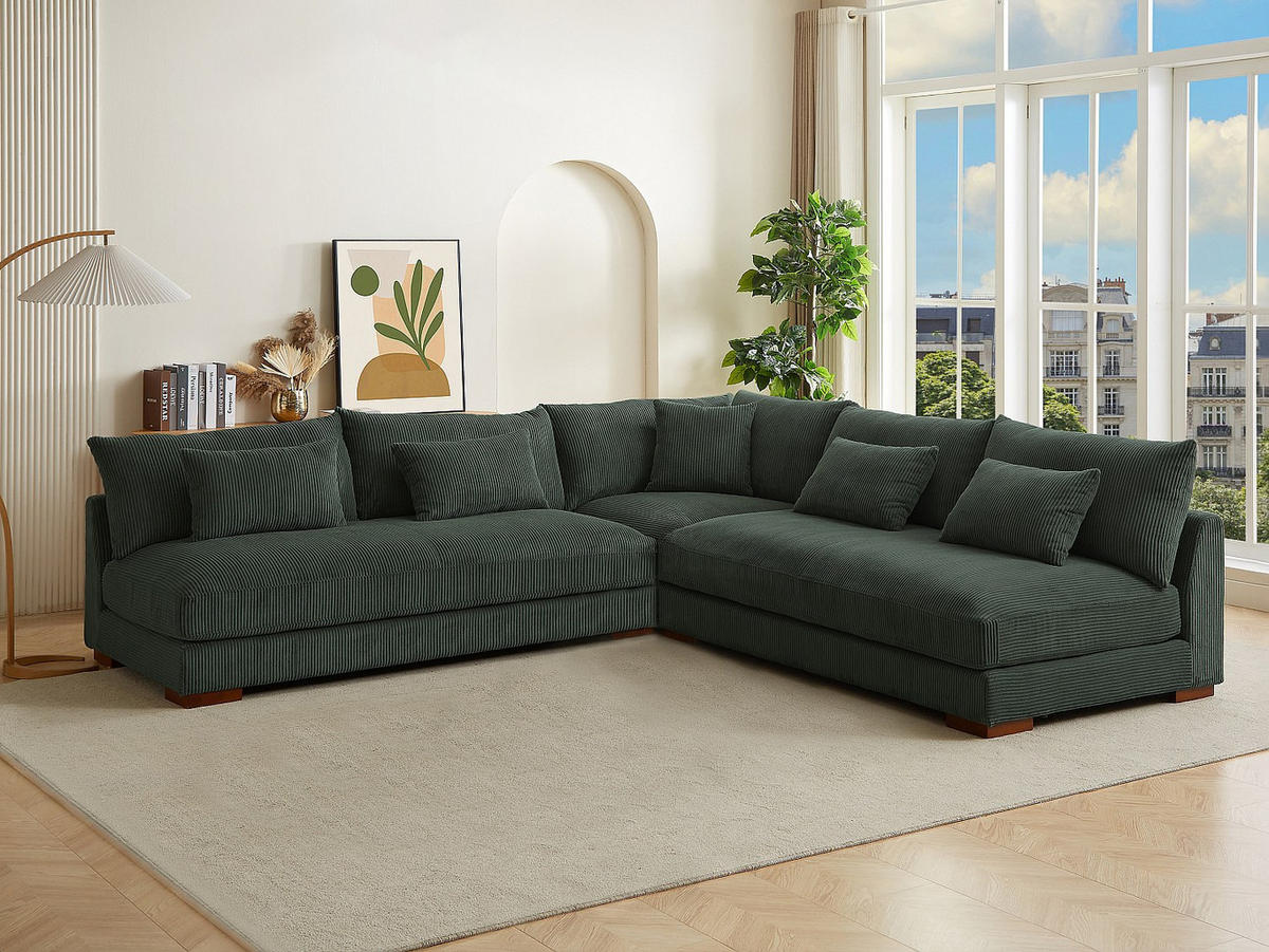 SOFA ohne Schlafmöglichkeit - 6 Personen - Samt, Stoff - Grün - - Grün, Textil (275/85/275cm) - Vente-Unique