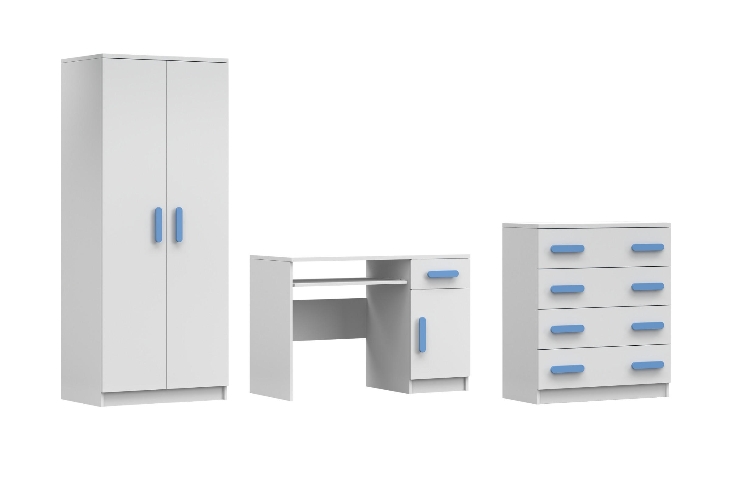 KINDERZIMMER-SET INGE V 3-teilig in Weiß/Blau - Blau/Weiß, Holzwerkstoff (270/50/192cm) - Deine Möbel 24