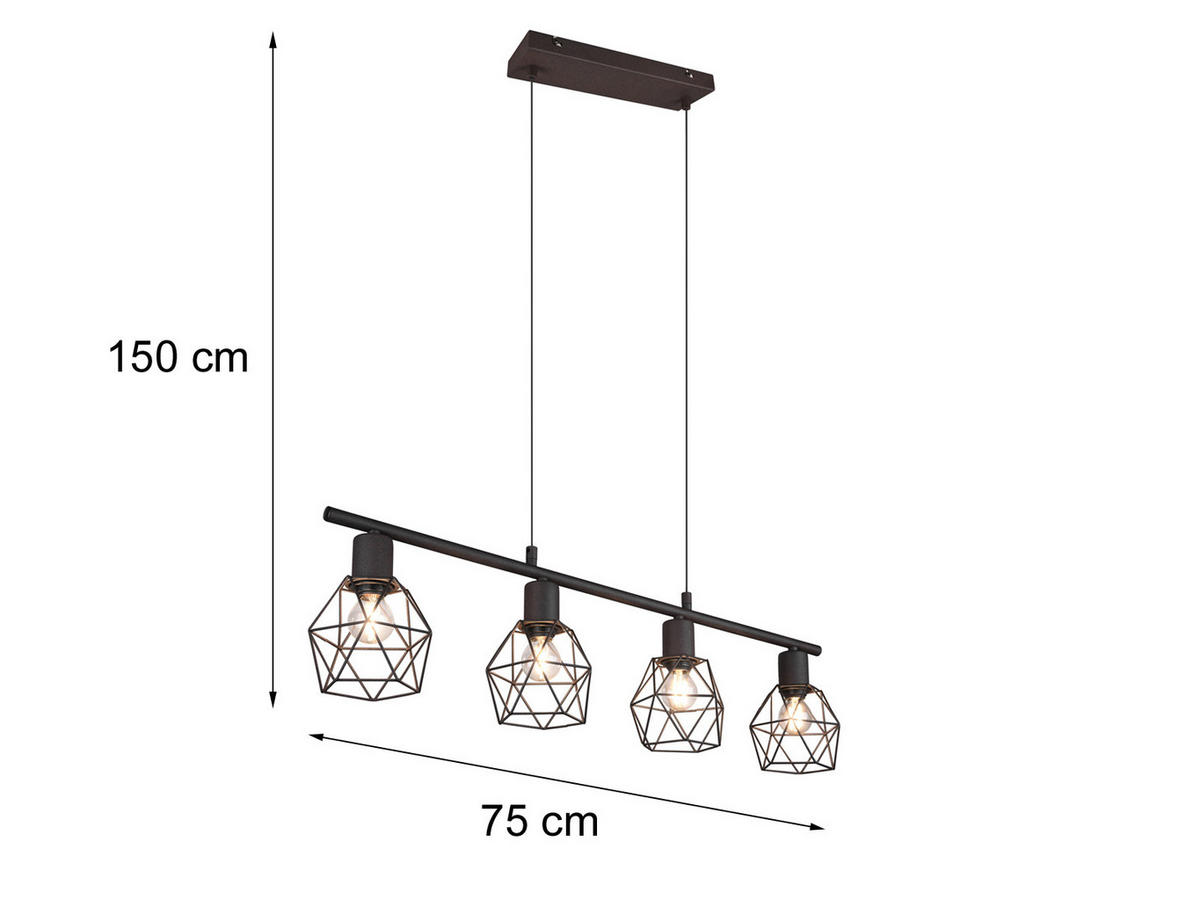 PENDELLEUCHTE Industrial mehrflammig hängend, Rostoptik 75cm - Rostfarben, Metall (12/75/150cm) - meineWunschleuchte