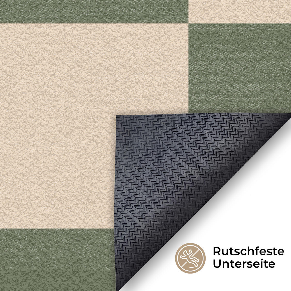 ROHOŽKA Šachovnicový potisk - Zelená - Béžová - Bloky 120x80 cm - olivově zelená, textil/umělá hmota (120/0.4cm) - MuchoWow