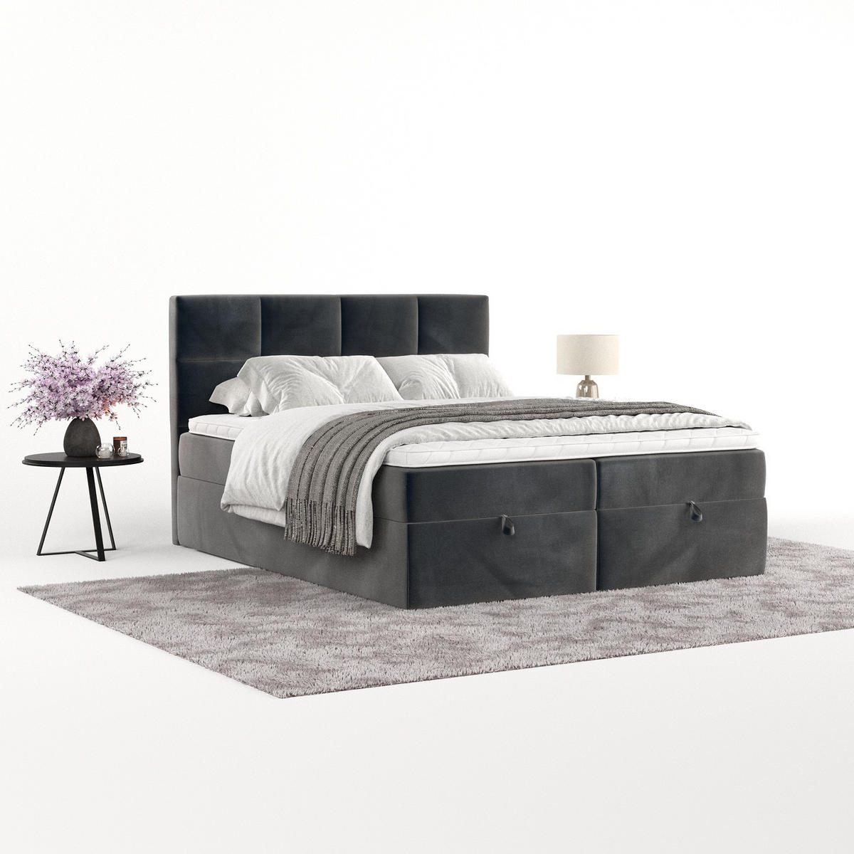 BOXBETT Velto 180/200 cm Anthrazit im Paros Stoff - Anthrazit/Schwarz, Holz/Holzwerkstoff (180/200cm) - AltaBeds