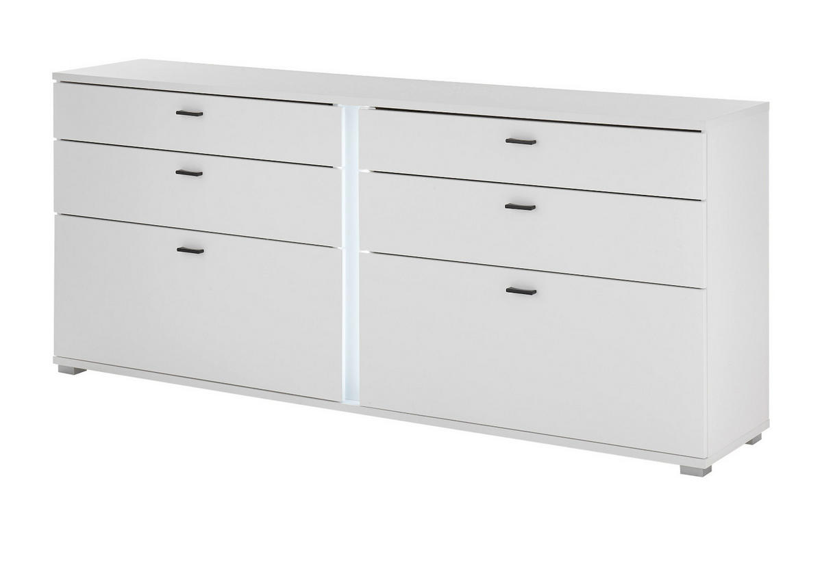 SIDEBOARD weiß matt, Kommode inklusive Frontbeleuchtung 200 cm - Weiß, Holzwerkstoff (200/86/42cm) - Furn.Design