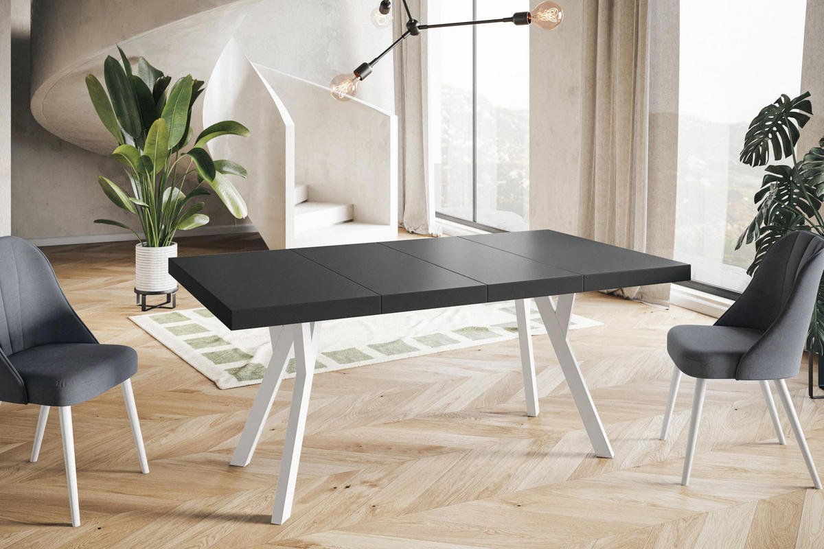 ESSZIMMERTISCH RICO, ausziehbarer Tisch100-200X100X77 cm, Farbe: Schwarz, mit Holzbeinen in Farbe Weiß - Schwarz/Weiß, Holzwerkstoff (100/100/77cm) - Alpi-Möbel
