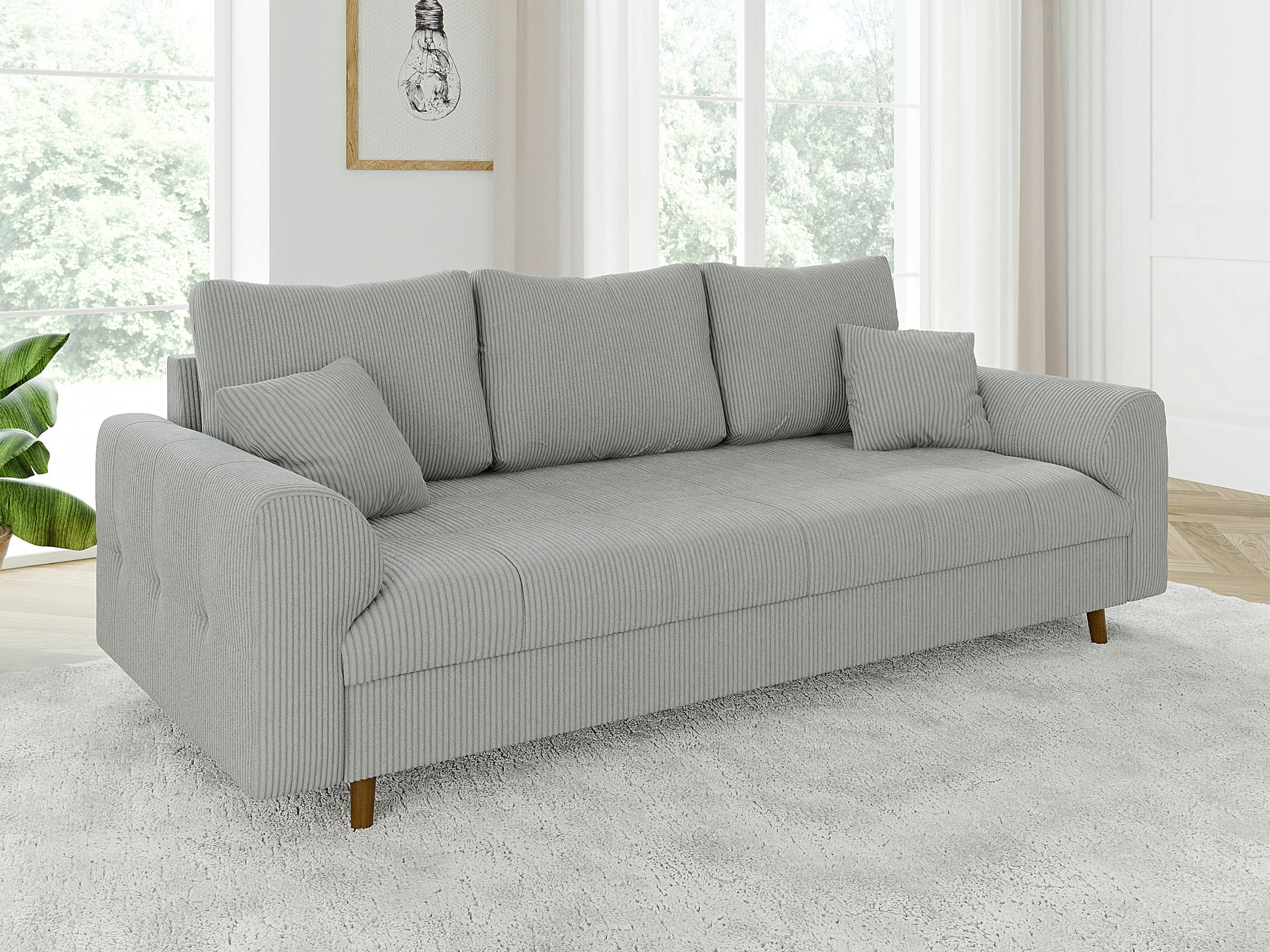 3-SITZER-SOFA Alma Hellgrau Cord - Hellgrau/Braun, Holz/Textil (210/81/93cm) - S-Style Möbel