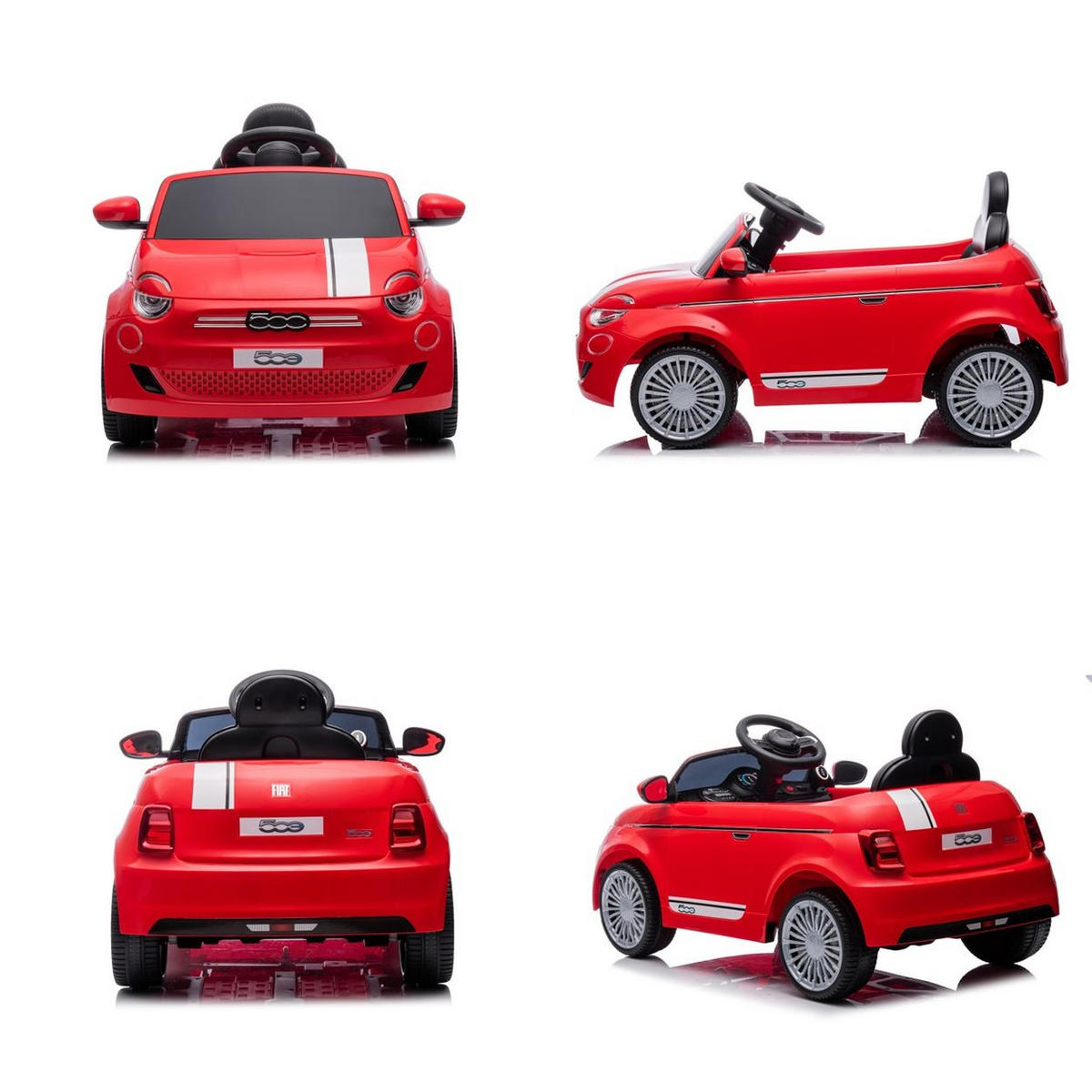 ELEKTROAUTO Fiat 500 rot-schwarz Fernbedienung, Sicherheitsgurt, MP3, USB - Rot, Kunststoff (100/60/50cm) - Chipolino