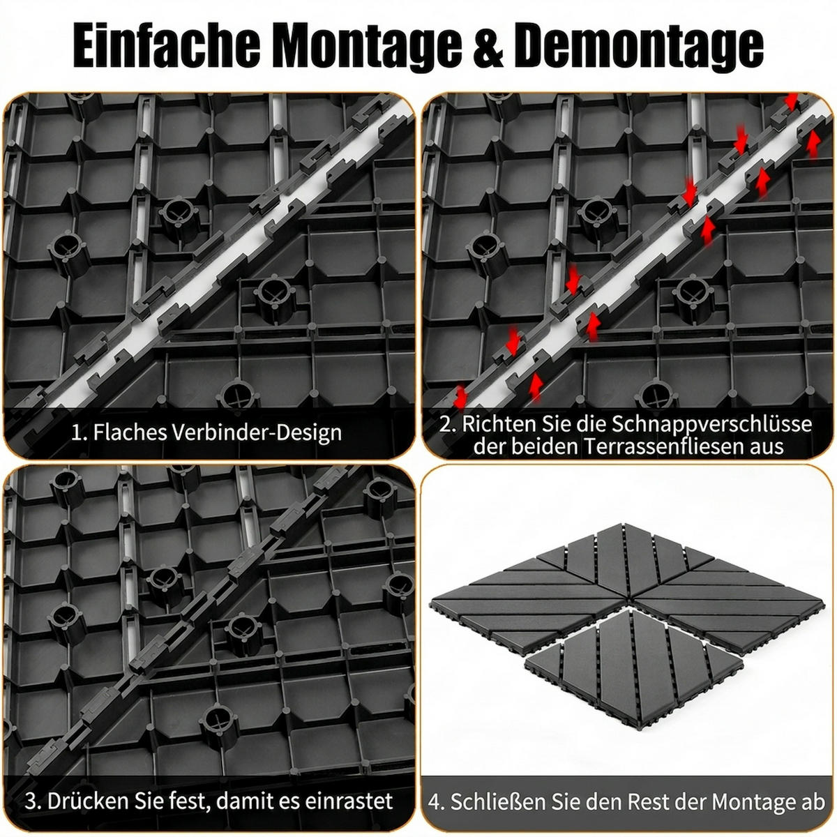 TERRASSENFLIESE 30.5/30.5/2 Dunkelgrau, 12"x12" Quadratisch, Plastik 44 Stück - Dunkelgrau, Kunststoff (30.5/30.5/2cm) - Oxeza