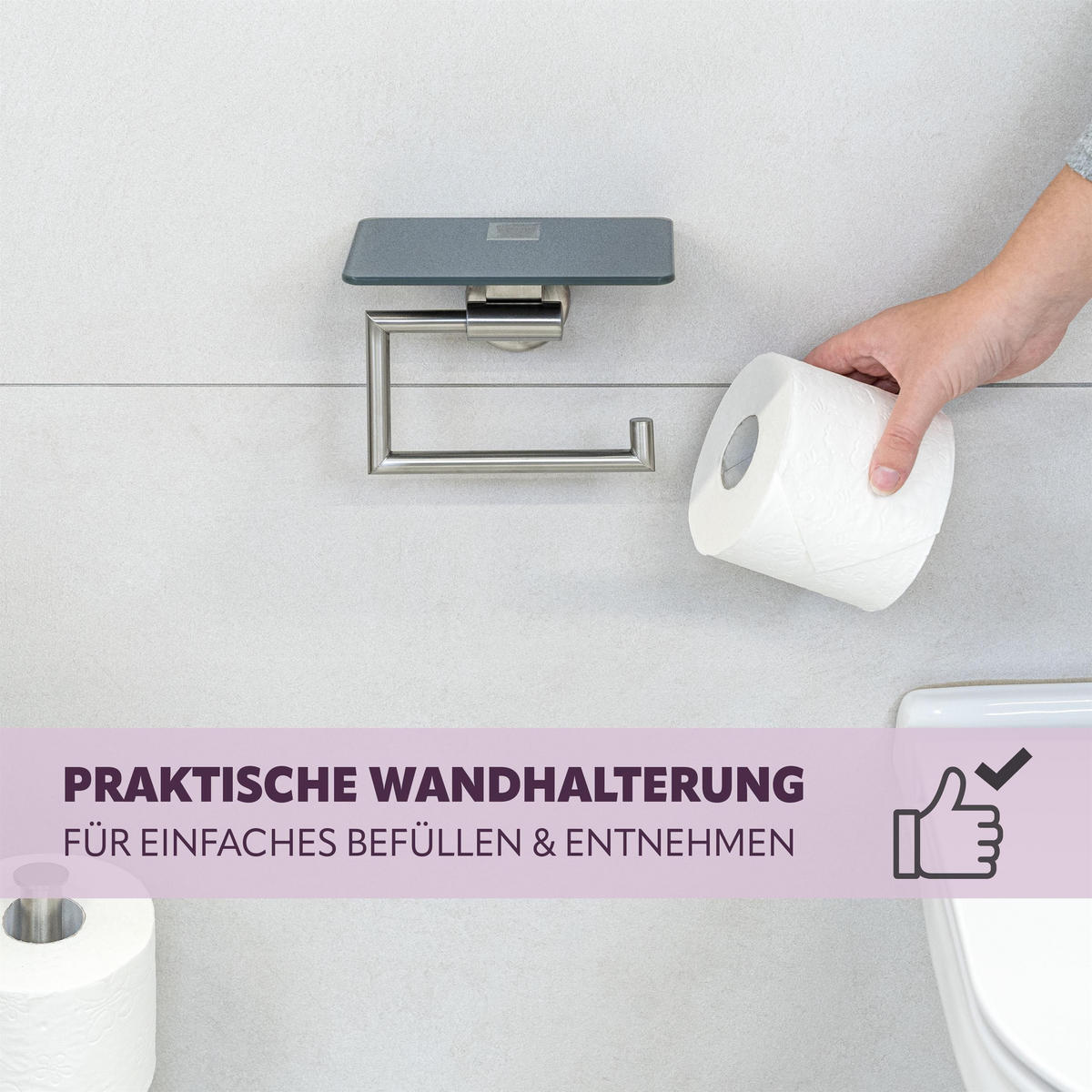 TOILETTENPAPIERHALTER PIAZZA mit Glasablage, Edelstahl - Grau, Metall (17/13.4/13.5cm) - bremermann