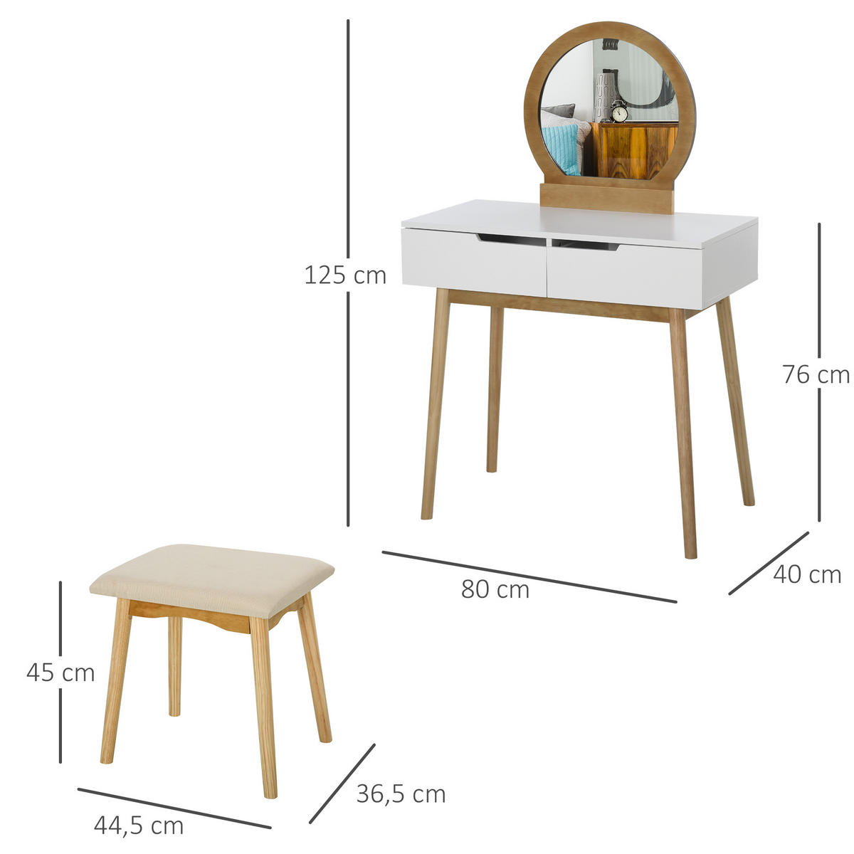 SCHMINKTISCH DE-18284 Weiß - Weiß, Holzwerkstoff (40/127/80cm) - ComfortXL
