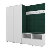 GARDEROBE NELA VI 200 cm (Kompaktgarderobe Weiß mit Sitzpolster Flaschengrün 28 Schrank & Paneel) - Dunkelgrün/Silberfarben, Holz/Holzwerkstoff (200/187/40cm) - Ravio
