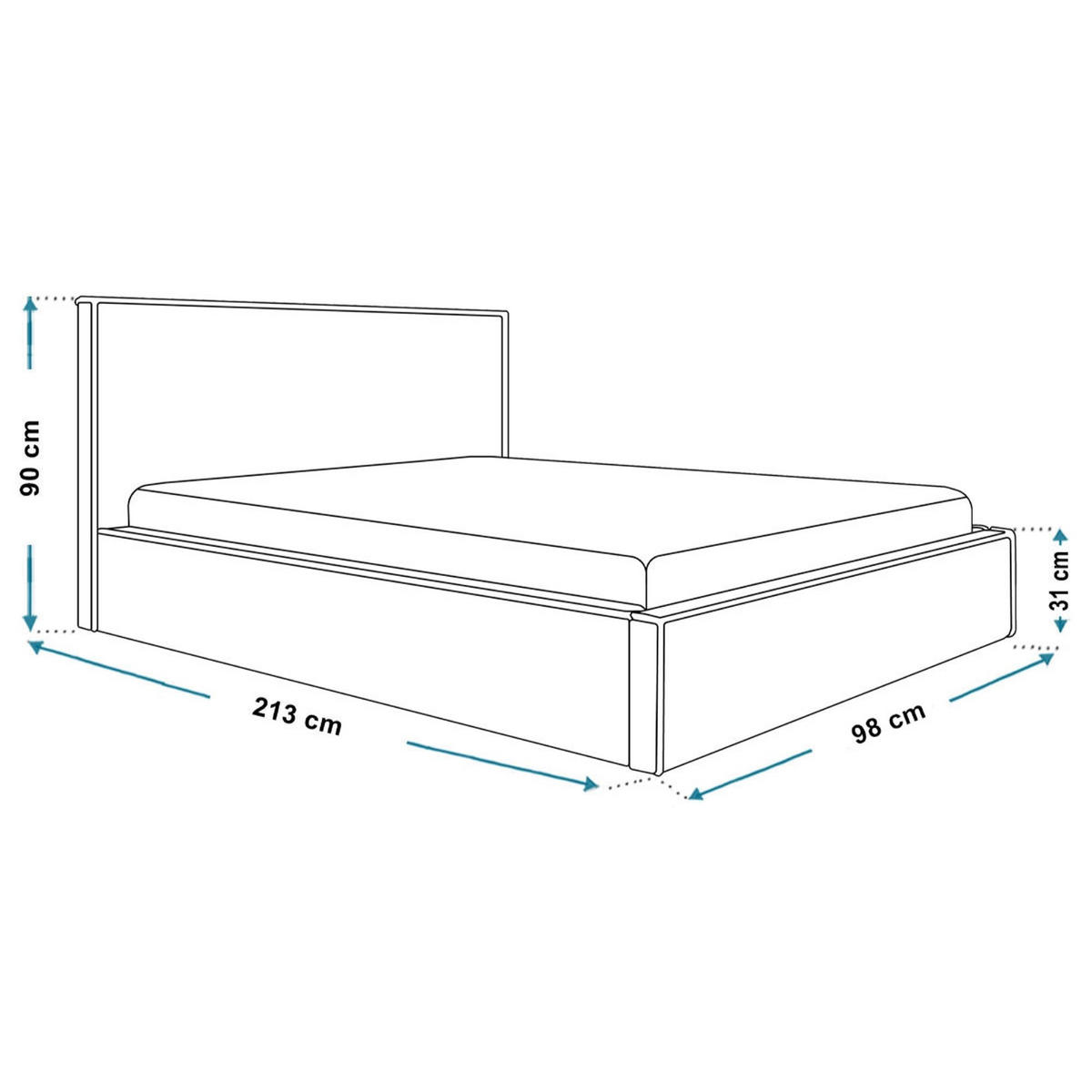 BETT 90x200 - Polsterbett mit Bettkasten und Metallrahmen - Modern Betten - Kuscheliger Catch-Me-Stoff - Kollektion Milano - Weiß - Weiß, Holz/Textil (90/200cm) - Alpi-Möbel