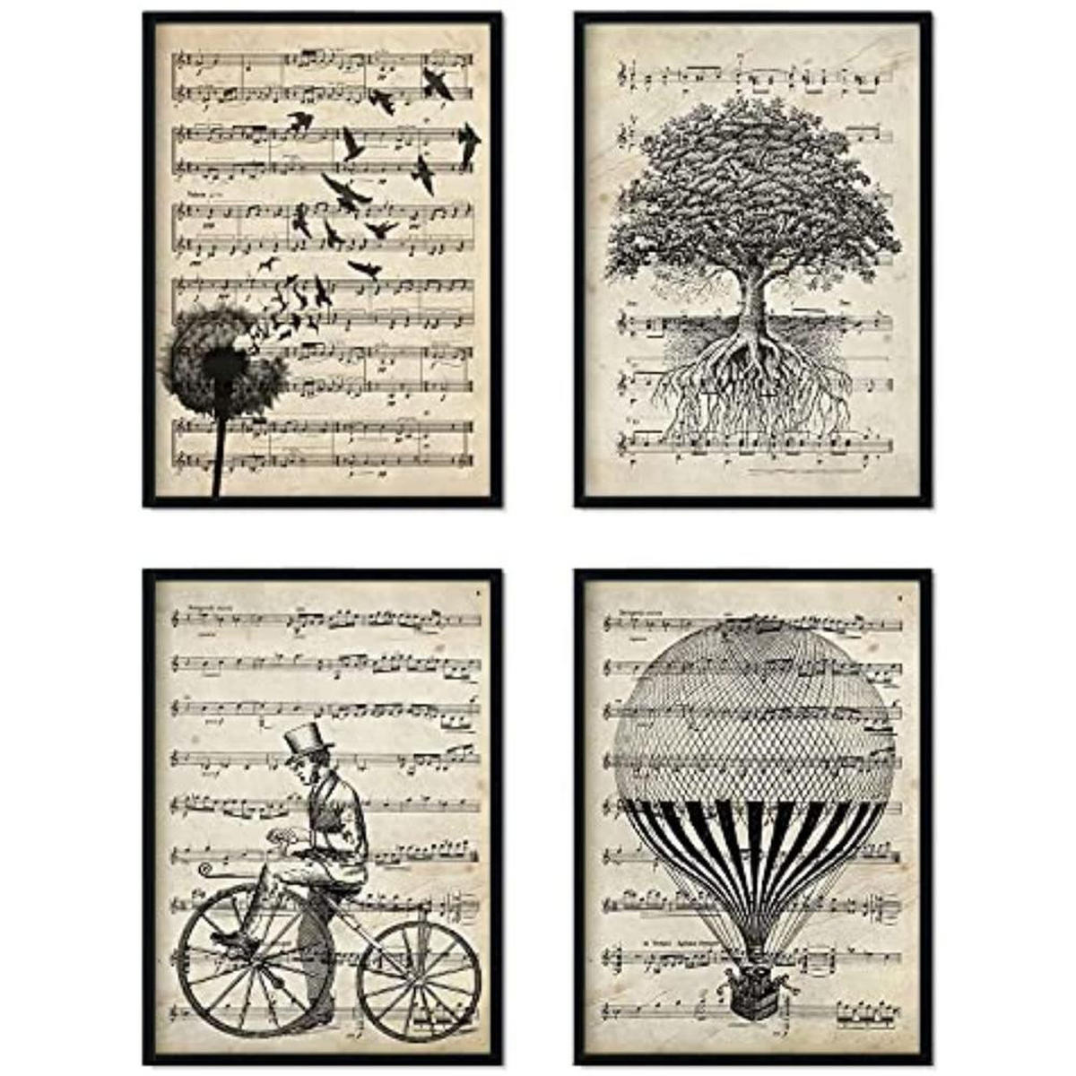 POSTER Set mit 4 Notizen A4 Schwarzer Rahmen - Schwarz, Papier (29.7/3cm) - Nacnic