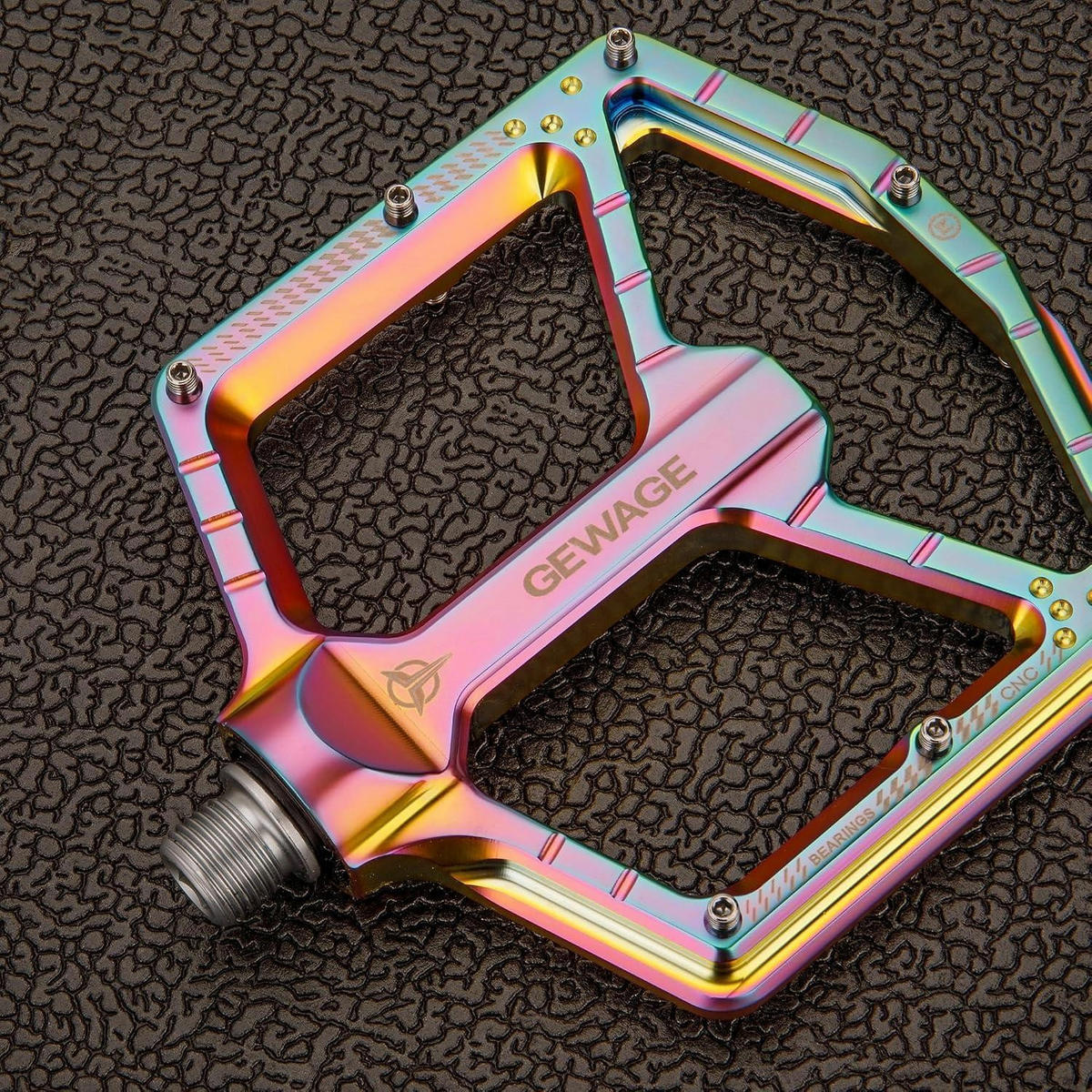MTB Pedale CNC-Aluminium ultraflach mit 14 Anti-Rutsch-Pins Rainbow Matte - Multicolor, Metall (11/1.5/12cm)