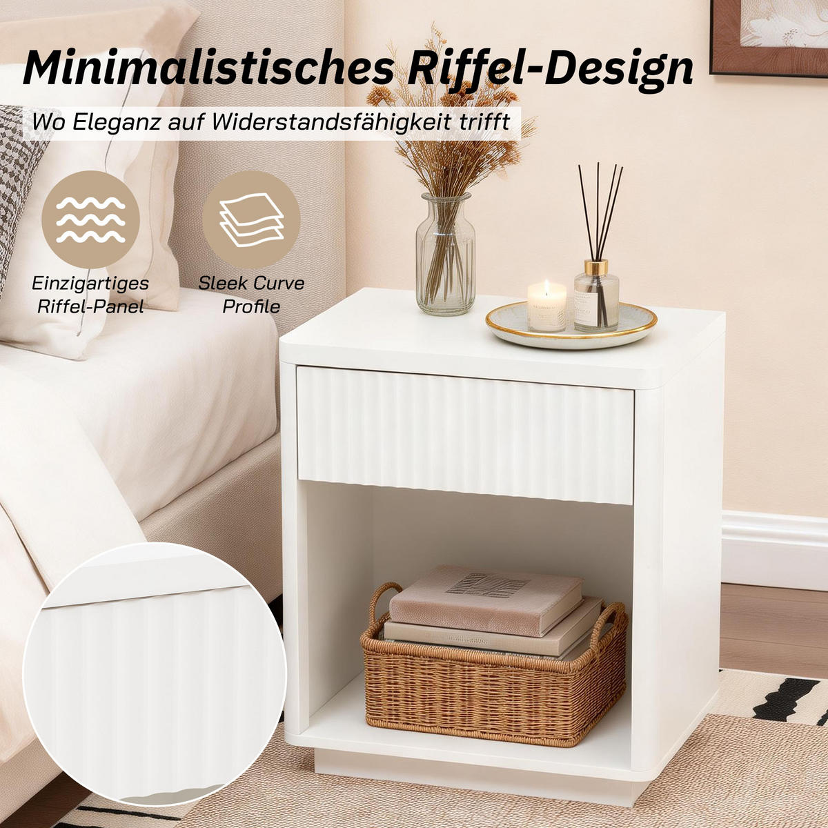 NACHTTISCH Weiß 55/40/63 cm 2er-Set - Weiß, Holz (55/63.5/40cm) - PANGIVO