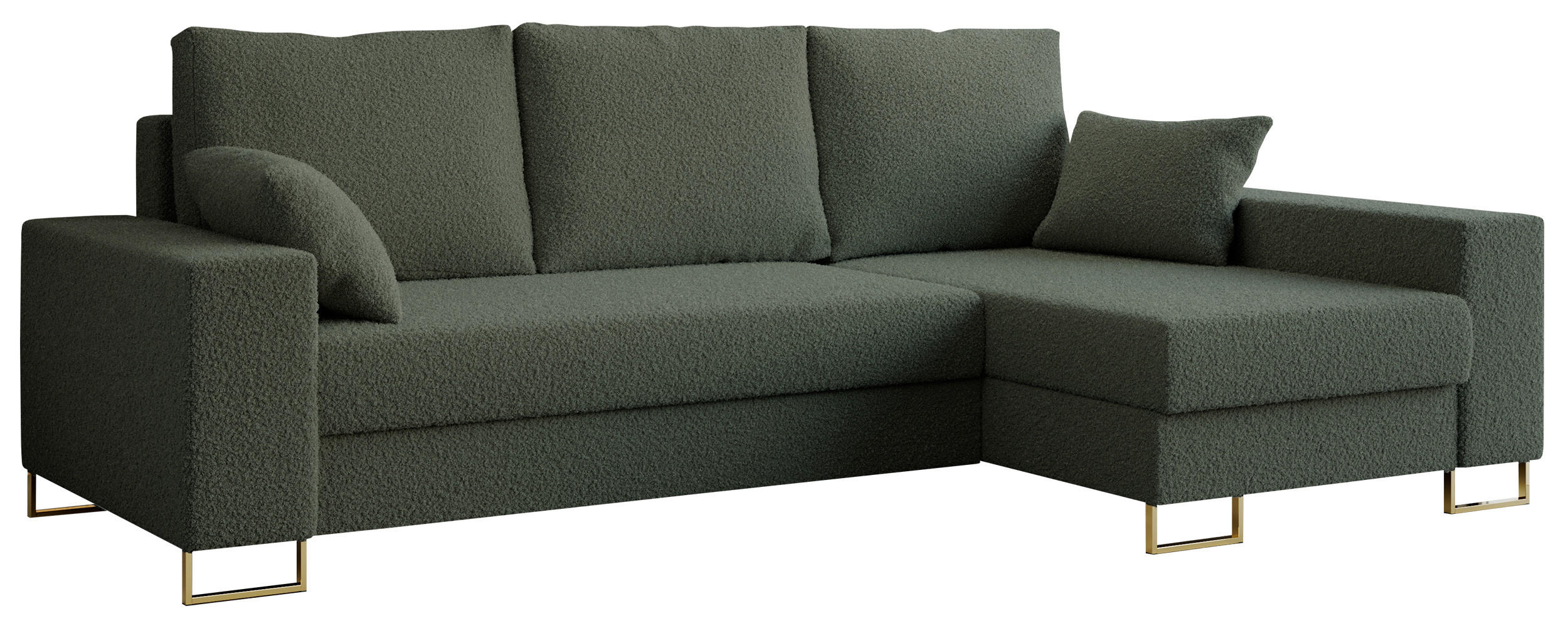 ECKSOFA Dorian Boucle Grün - Goldfarben/Grün, Textil/Metall (242/138cm) - MKS