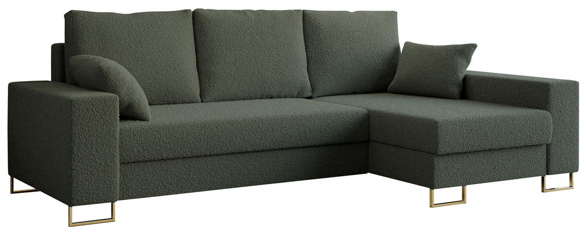 ECKSOFA Dorian Boucle Grün - Goldfarben/Grün, Textil/Metall (242/138cm) - MKS