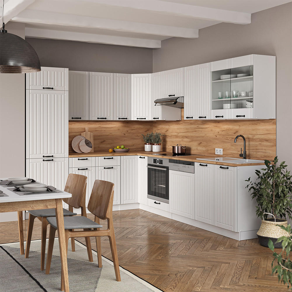 ECKKÜCHE Fame-Line Weiß Landhaus/Weiß 227 x 60 cm ohne AP - Weiß, Holzwerkstoff (287/81.6/46cm) - Vicco