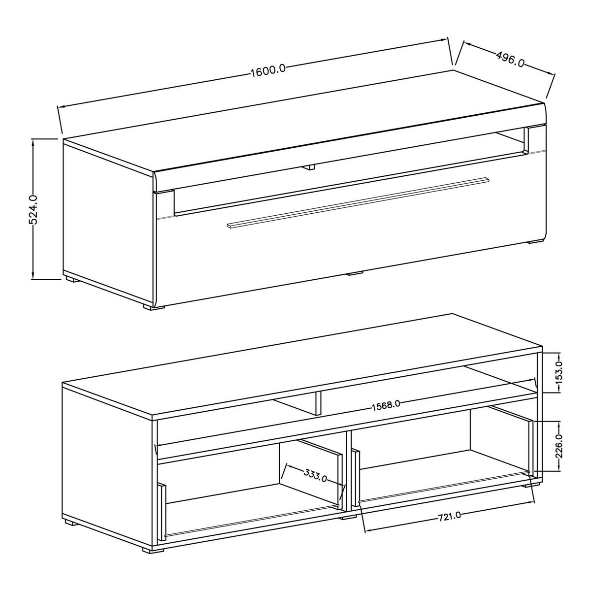 LOWBOARD TULLIA 160x50x52 cm mit 2 Schubladen Eichefarben - Eichefarben, Holzwerkstoff (160/52/50cm) - MASSENO